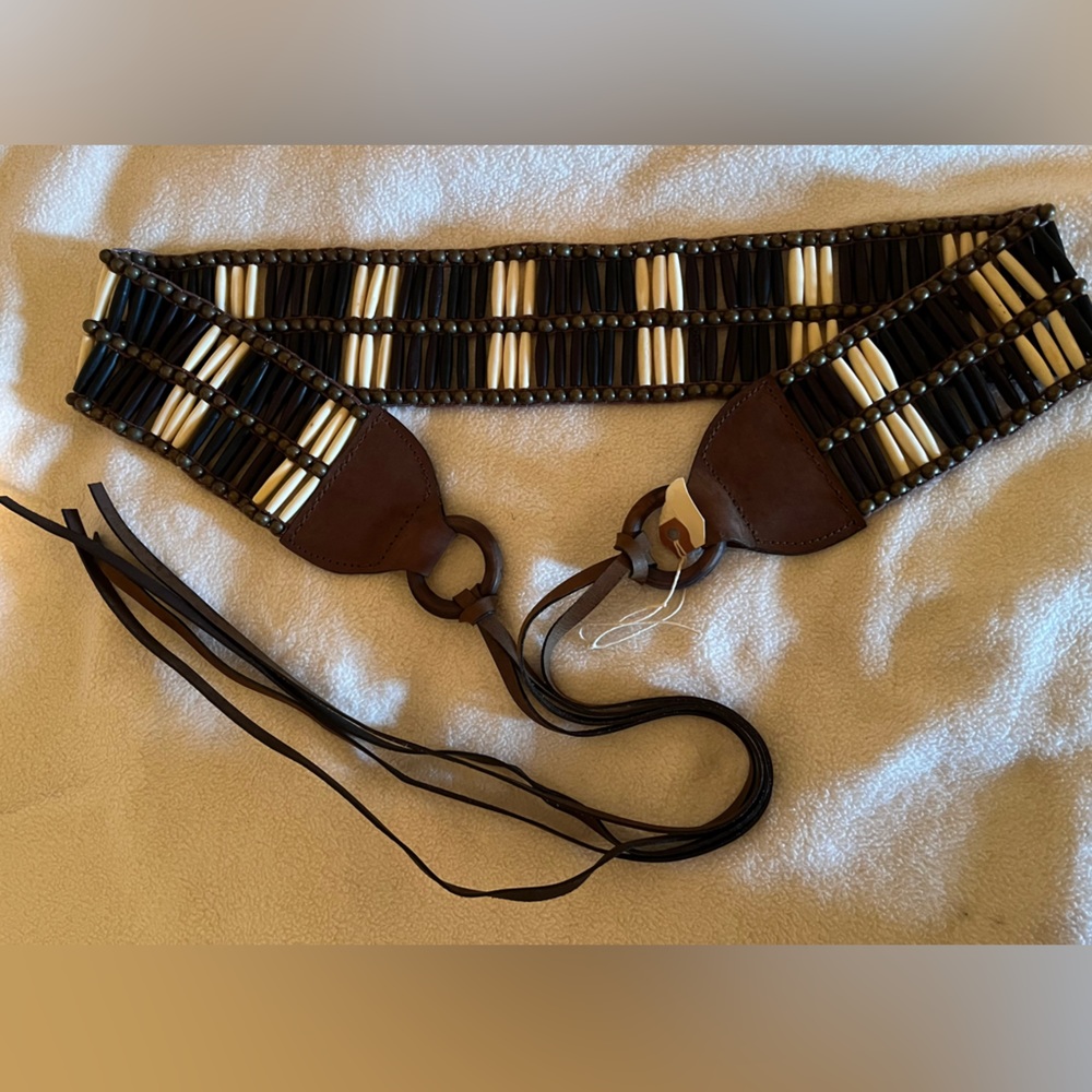 Beaded Leather Tie Belt
